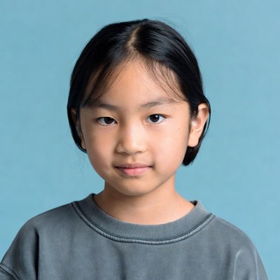 Asian girl smiling on blue background
