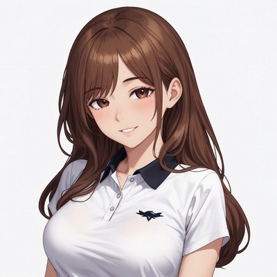 Anime girl in white polo shirt