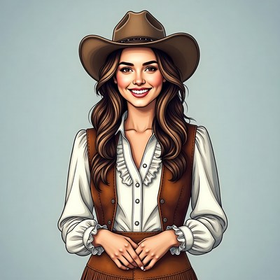 Smiling woman in cowboy hat and vest