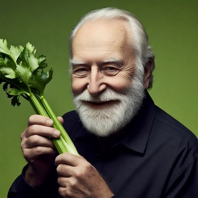 Elderly man holding celery