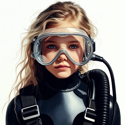 Blonde girl in scuba diving gear