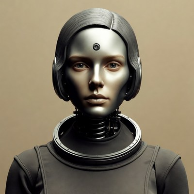 Female cyborg portrait with metallic face