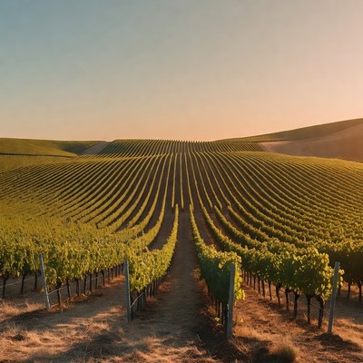Vineyard Rows at Sunset