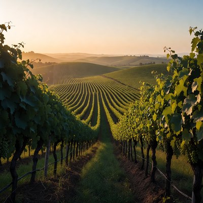 Vineyard Rows at Golden Hour