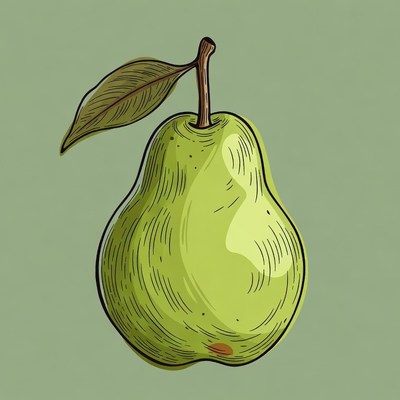 Green pear with leaf