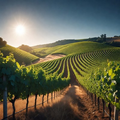 Vineyard Rows at Sunset