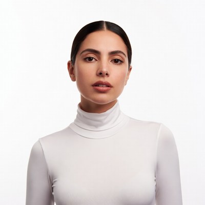 Beautiful Middle Eastern woman in white turtleneck