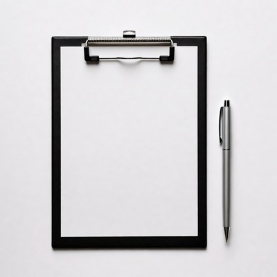 Clipboard with Blank Paper and Pen