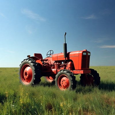 Red tractor in green field