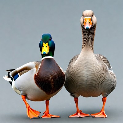 Duck and Goose Standing Together