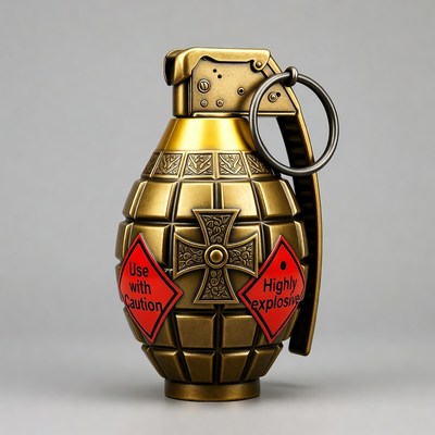 Gold Grenade with Warning Labels