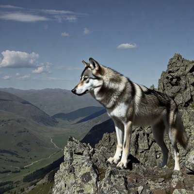 Siberian Husky on mountain cliff