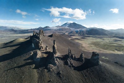 Volcanic Rock Formations Snowy Mountains