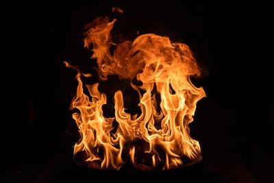 Intense Flames Burning on Black Background