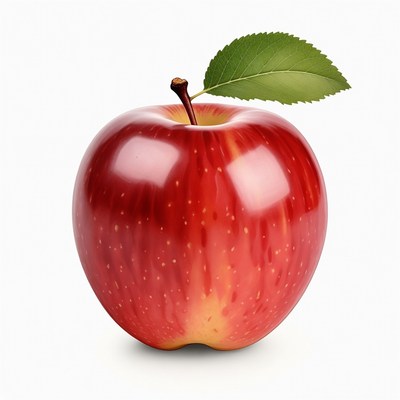 Red apple with green leaf