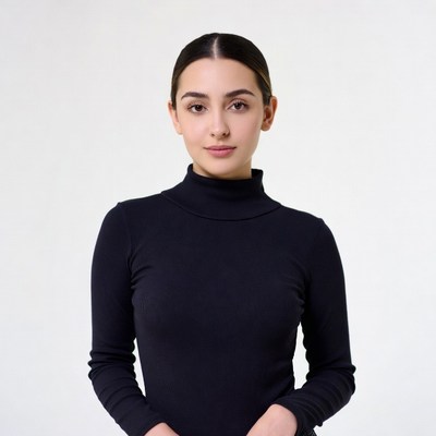 Young woman in black turtleneck