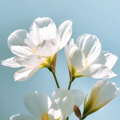 White Anemone Flowers on Blue Background