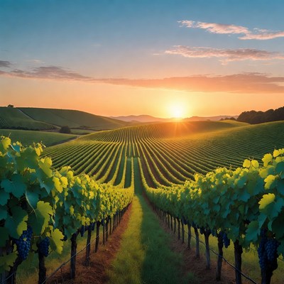 Vineyard Rows at Sunset