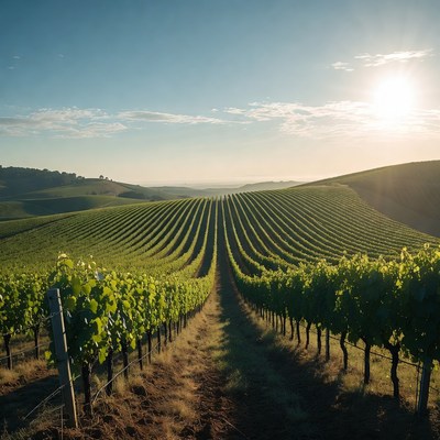 Vineyard Rows at Sunset