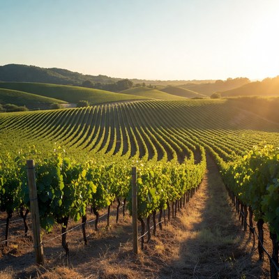 Vineyard Rows at Sunset
