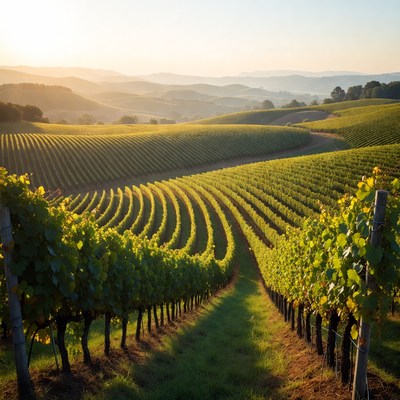 Vineyard Rows at Golden Hour