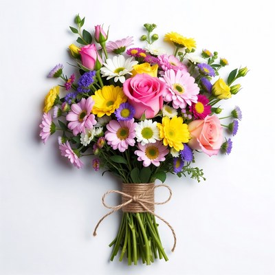 Colorful Flower Bouquet Tied with Twine
