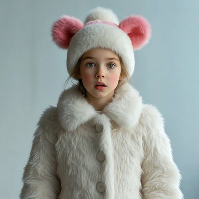 Girl in white fur hat and coat
