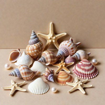 Assortment of seashells and starfish