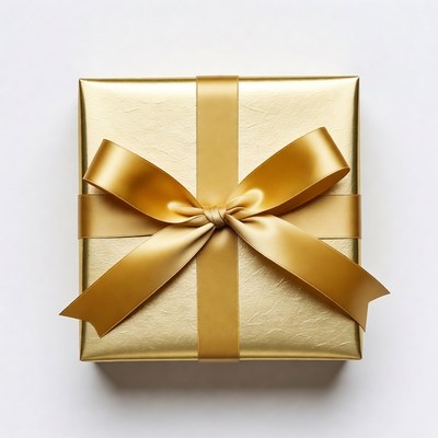 Gold gift box with bow