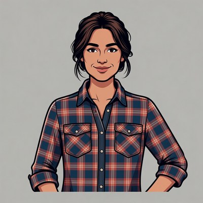 Smiling woman in plaid shirt