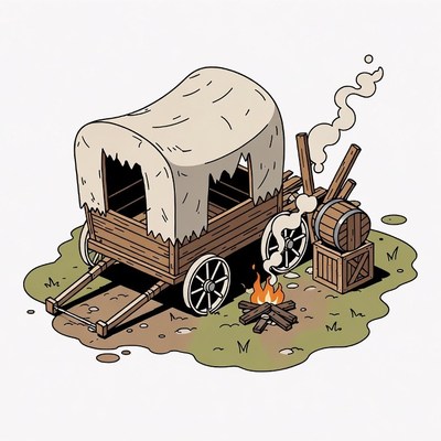 Wagon with Campfire Illustration