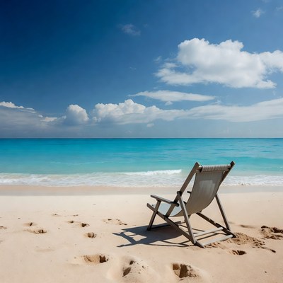 Empty Beach Chair on Sandy Shore