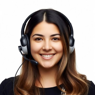 Smiling woman wearing headset