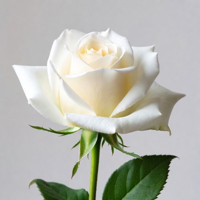 White Rose with Green Leaves