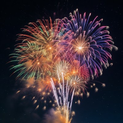 Colorful Fireworks Exploding in Night Sky