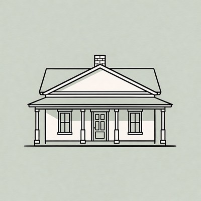 Line drawing of house with porch