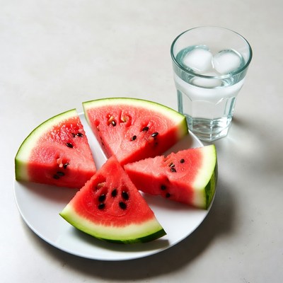 Sliced Watermelon on Plate with Water