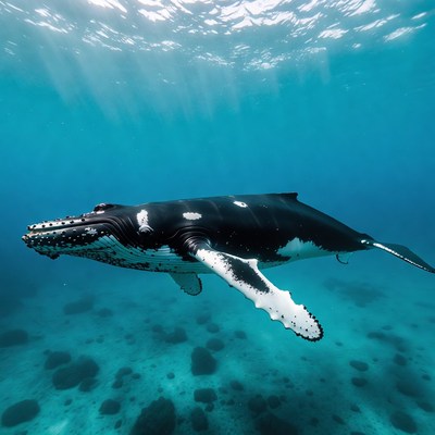 Humpback Whale Swimming Underwater