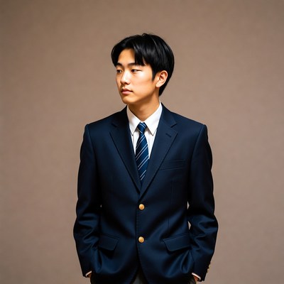 Asian man in navy blue suit