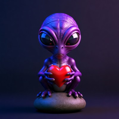 Cute Alien Holding Red Heart
