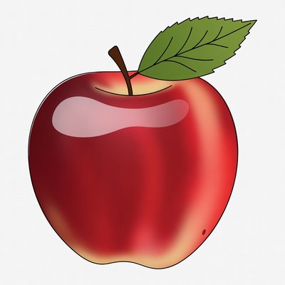 Red apple with green leaf