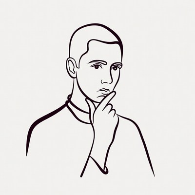 Man thinking with hand on chin