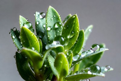 Green leaves with water droplets