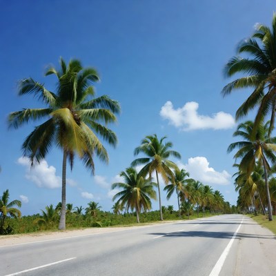 Palm trees lining tropical road