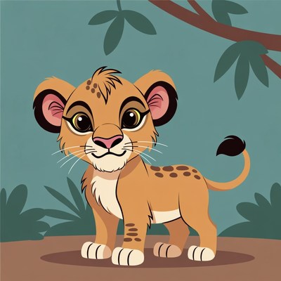 Cute cartoon lion cub