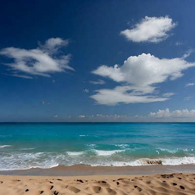Sandy Beach with Turquoise Ocean Waves
