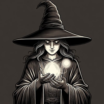 Woman witch holding glowing orb