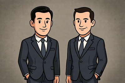 Two cartoon businessmen in suits