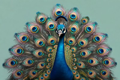 Peacock displaying vibrant tail feathers