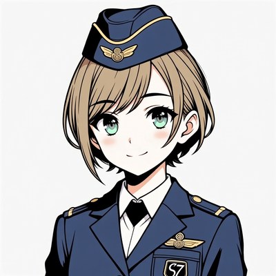 Anime girl in navy pilot uniform